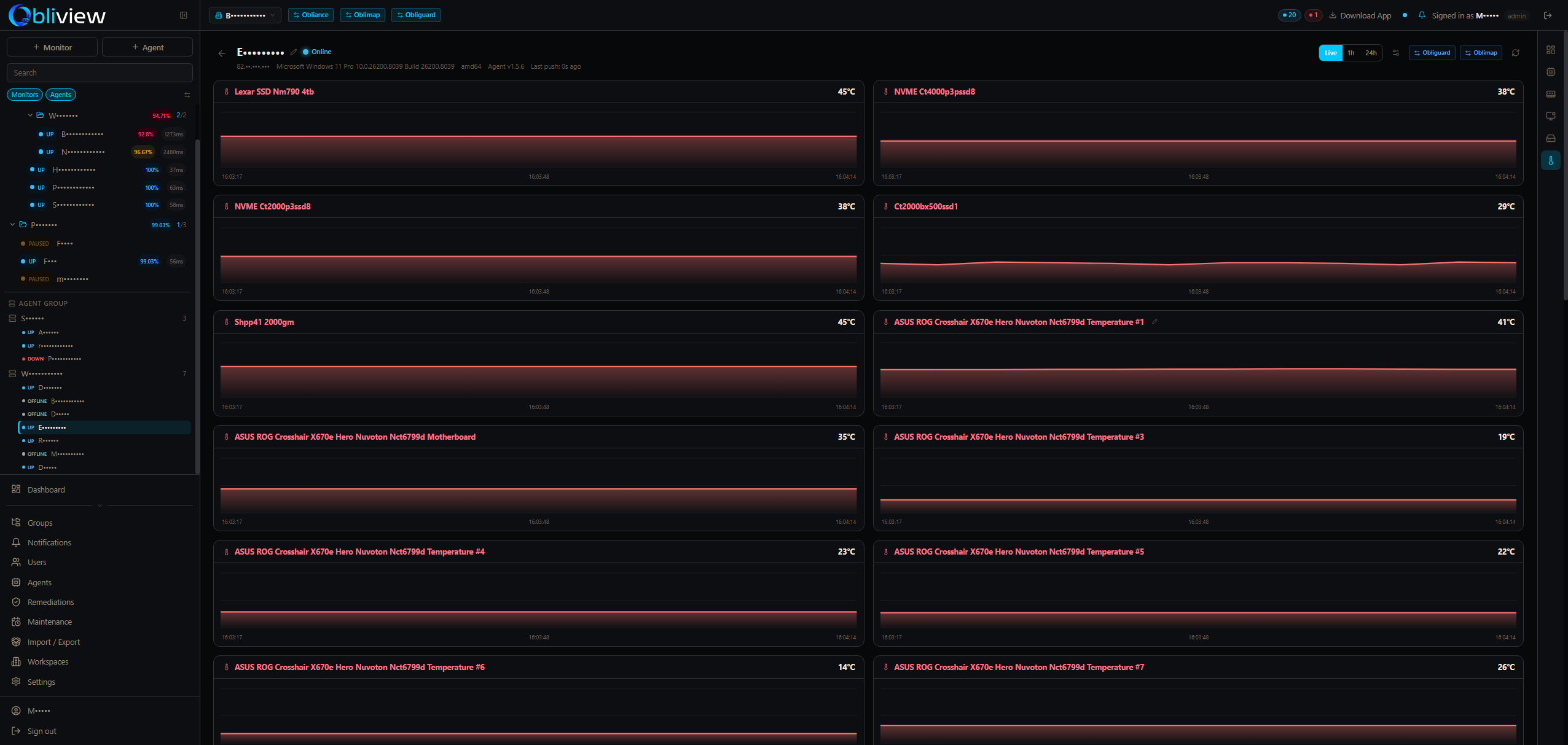 Agent temperature monitoring — all hardware sensors